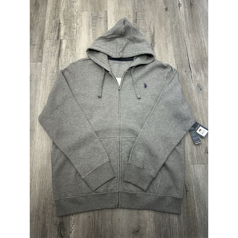 US Polo Assn Hoodie Mens XL Gray Full Zip Sweatshirt Pony Logo Embroidered